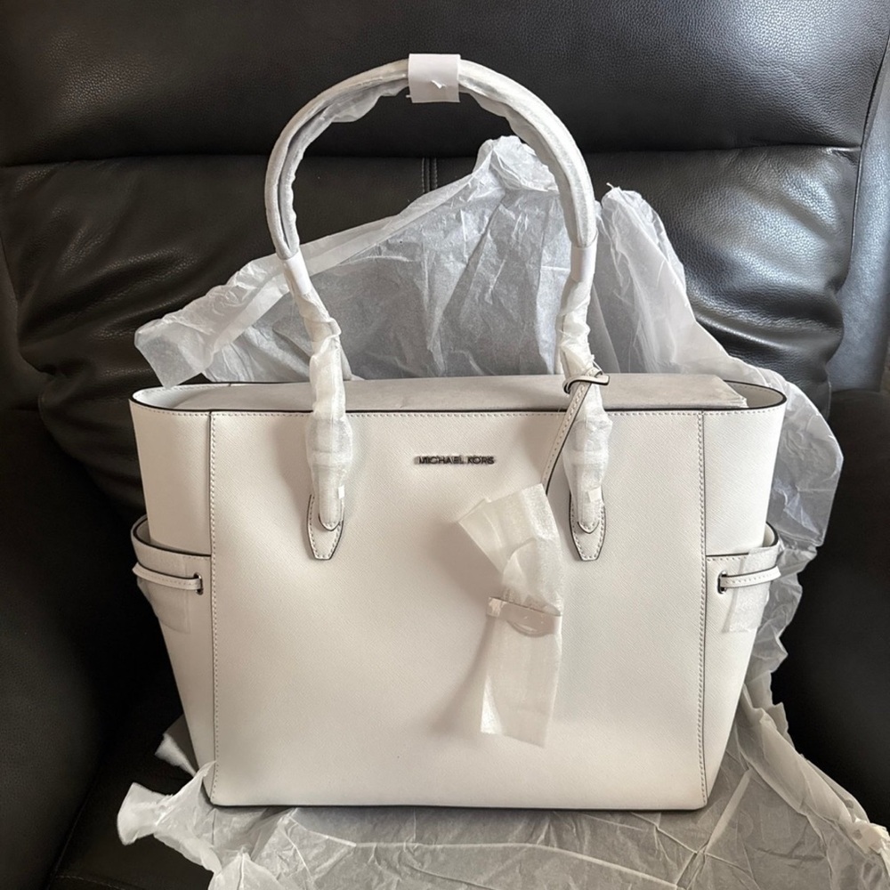 Michael Kors White Structured Leather Tote